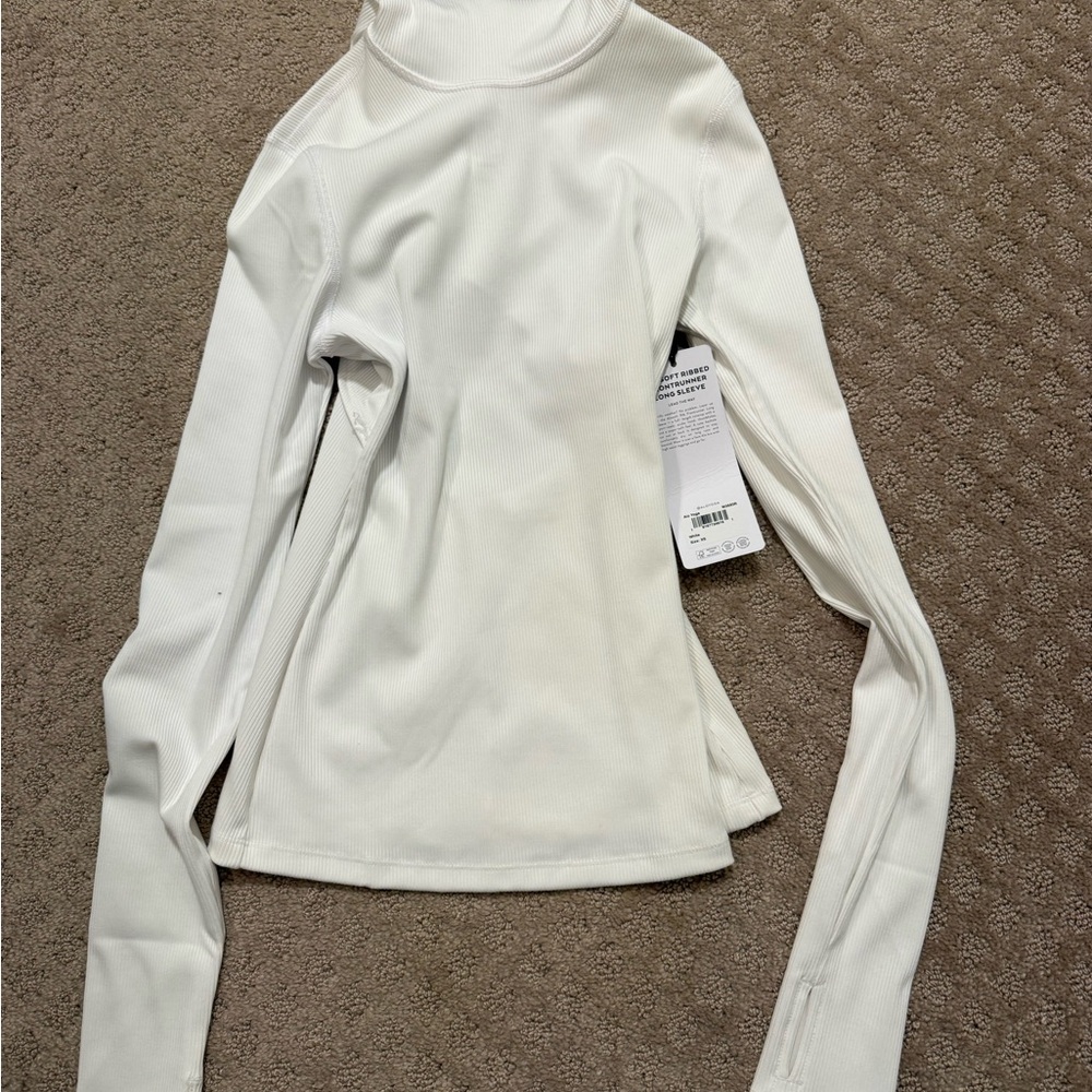 ALO Yoga White Ribbed Long-Sleeve Mock Neck Top